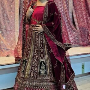 Luxury Maroon Bridal Lehenga with Heavy Golden Embroidery | Traditional Wedding Wear