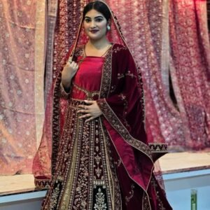 Luxury Maroon Bridal Lehenga with Heavy Golden Embroidery | Traditional Wedding Wear