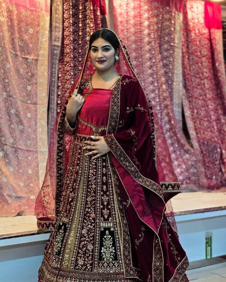 Luxury Maroon Bridal Lehenga with Heavy Golden Embroidery | Traditional Wedding Wear