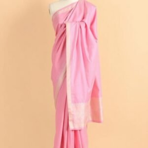 Baby Pink Georgette Saree with Silver Zari Border