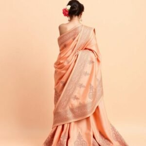 Peach Pink Pure Silk Saree with Heavy Zari Border