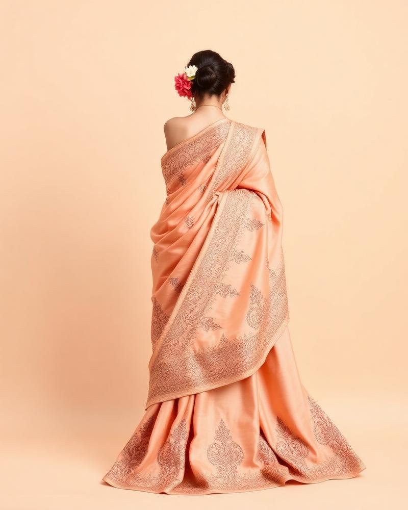 Peach Pink Pure Silk Saree with Heavy Zari Border